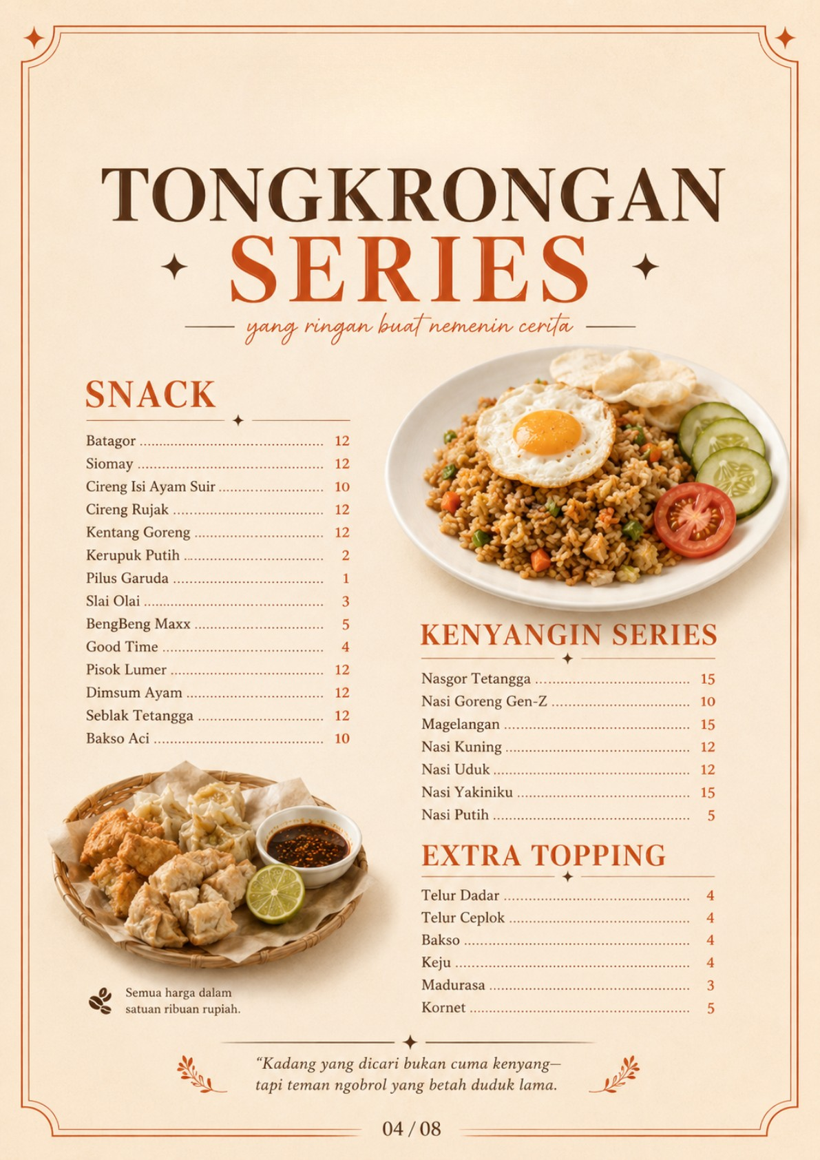 Pilihan makanan Warkop Tetangga Dekat